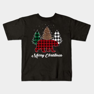 Buffalo Red Plaid Bear Christmas Trees Leopard Pajama Kids T-Shirt